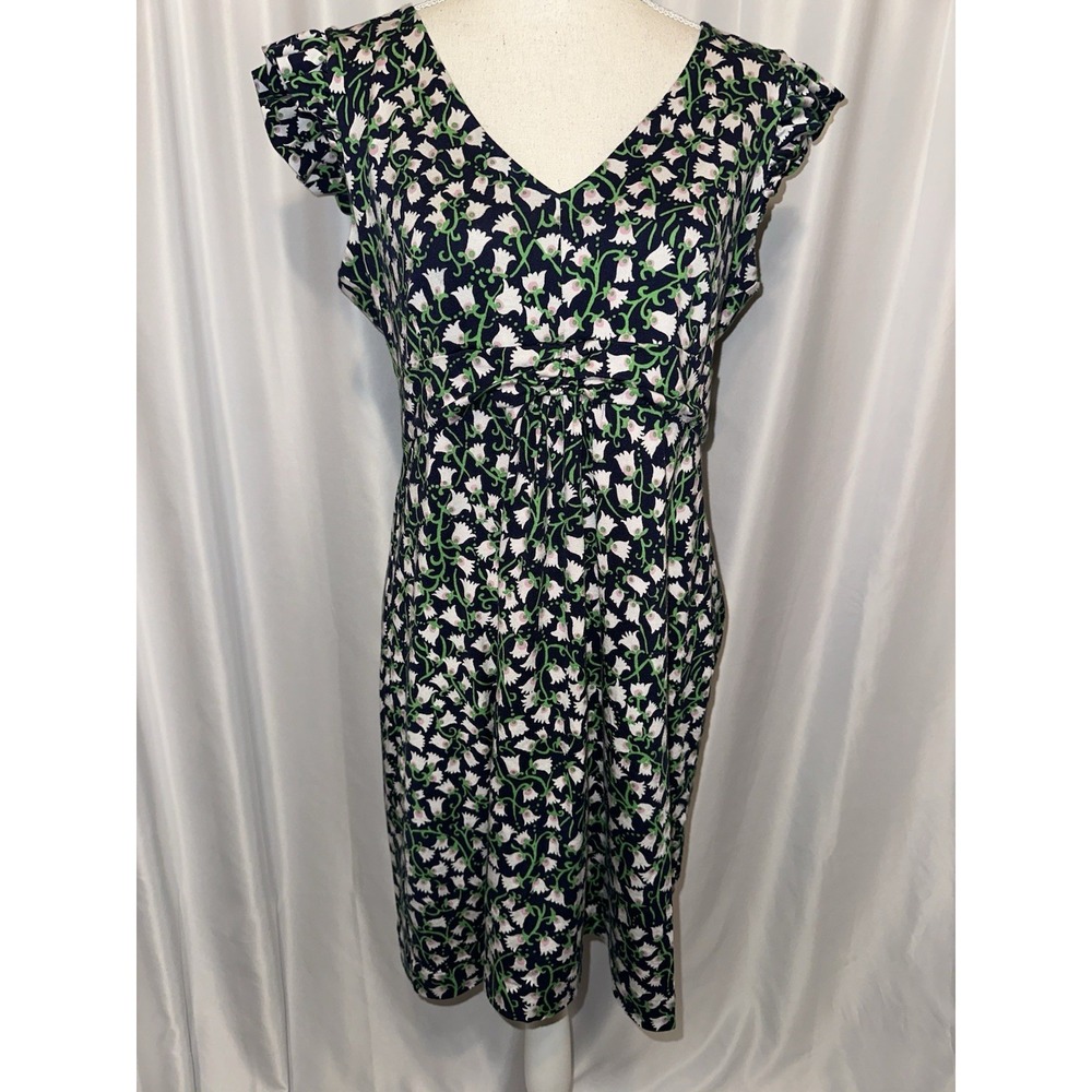 Lilly Pulitzer Dress Size Lg Floral Ruffle Sleeve Silk Fit and Flare V-neck - Picture 7 of 8